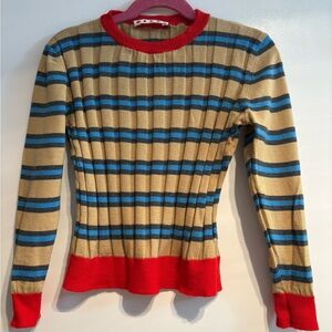 Marni Girls - Cotton Striped Sweater with Red Accents